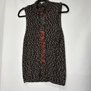 Jamie Sadock Sweater Vest Medium Sleeveless Knit Mock Neck Black Beige Halloween
